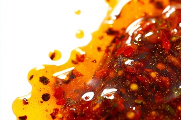 Peri-peri marinade glistening with chili oil shines brightly against a white background showcasing vibrant spices