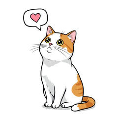 Cute Cat Thinking of Love Vector Illustration Cartoon Kitten with Heart Bubble