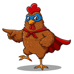 Cartoon Rooster Pointing Vector Brave Chicken Hero Graphic