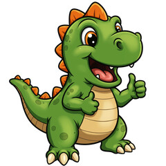 Cute Green Dinosaur Thumb Up Vector Illustration Cartoon Character