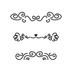 Borders set. Floral dividers, doodle style isolated decorative elements. Wedding cards, posters and banners design. Flowers leaves and ornament. Calligraphic underline. Curve separator, vector set