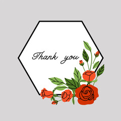 Rose frame. Red flowers and green leaves. Decorative elements, spring summer elegant elements. Bouquet with blossom. Botanical decoration for poster. Vector cartoon flat isolated illustration