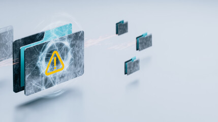 Data Security: A conceptual, technologically advanced image illustrating a digital folder with an alert symbol, indicating potential data breach risks.