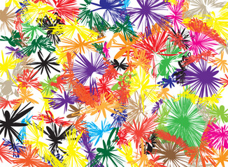 Colorful abstract illustration with random floral patterns and dynamic lines. Vibrant composition displays energy, creativity and artistic freedom in a modern and expressive style