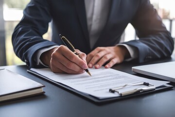 Signing Business Deal: Close-up of Executive Finalizing Contract Agreement