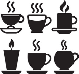 Coffee and Tea Cup Silhouette Icon Set on White Background

