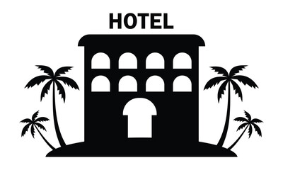 Hotel icon. Modern and editable hotel silhouette symbol illustration website design. Simple black filled hotel icon symbol isolated on white background. Vector illustration. EPS 10