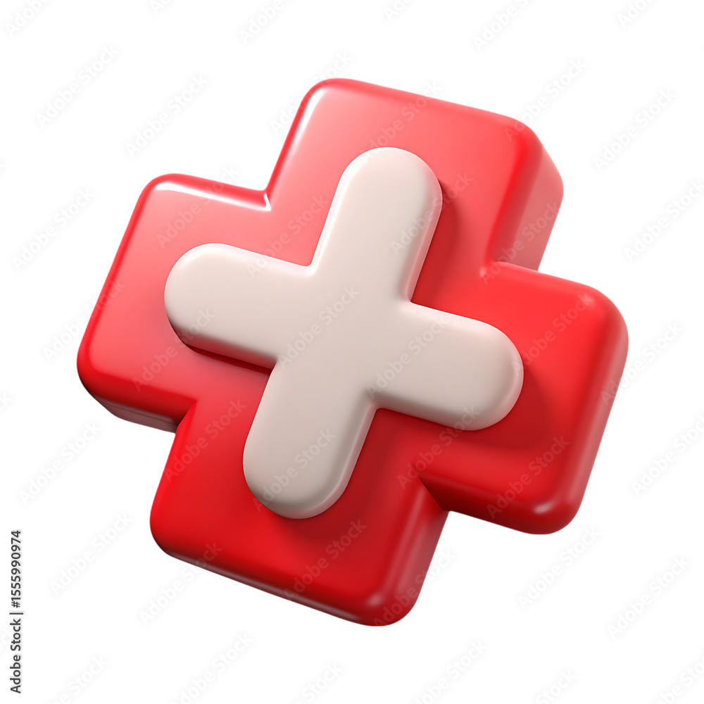 Fototapete a red 3d plus sign with a white center is isolated on transparent background