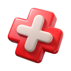Obraz premium A red 3d plus sign with a white center is isolated on transparent background