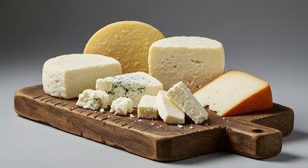 Assorted Artisan Cheeses on Wooden Cutting Board