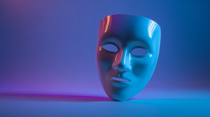 Retro vinyl mask display glowing under UV lights with space for text on white background
