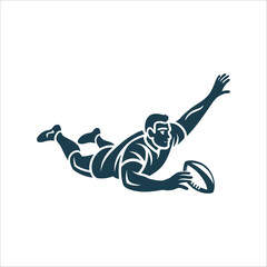 Rugby Player Diving to Score Try Illustration Try Scoring Dive Player stretching to ground the bal