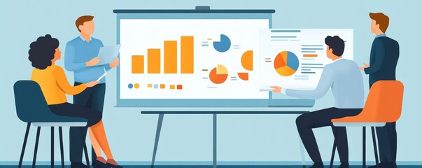 Marketing team consulting a senior manager in a conference room before presenting their sales plan to clients, symbolizing strategic business planning., Generative AI