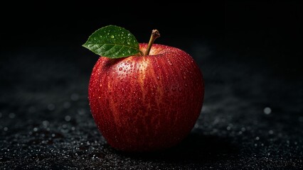 Fresh Red Apple with single leaf
