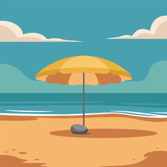 Vacation and travel concept. Umbrella on the beach. Vector illustration in flat style.
