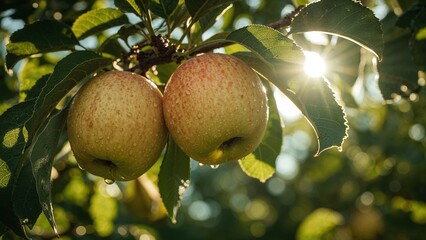 Sunlit Apples on the Tree