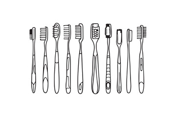  set of different type of 8 pcs Toothbrush line art and black color 