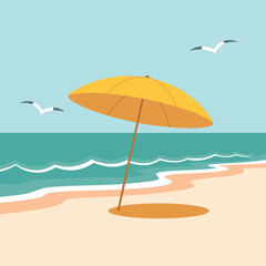 Vacation and travel concept. Umbrella on the beach. Vector illustration in flat style.