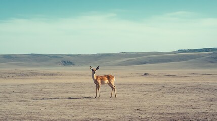A single deer standing on a barren land with no vegetation 