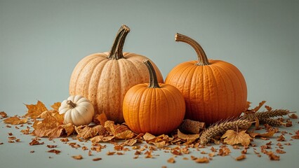 Thanksgiving Pumpkins with Autumn Leaves