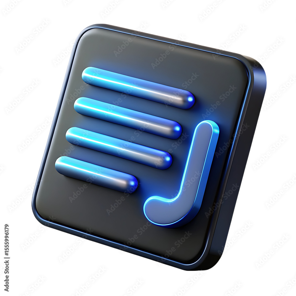 Fototapete a 3d rendered glossy blue neon list icon with a check mark, isolated on transparent background
