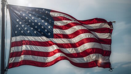 Waving American Flag with blue sky