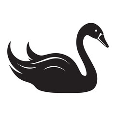 swan black silhouette vector, Simple silhouette Design vector icon with white background