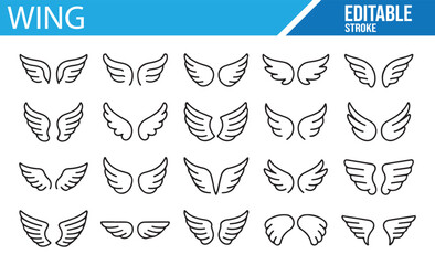 Fototapeta premium Editable Stroke Wing Designs - Vector Illustrations for Logos and Art