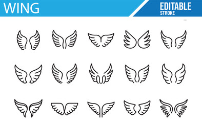 Elegant Wing Designs - Vector Icons with Editable Stroke for Modern Projects