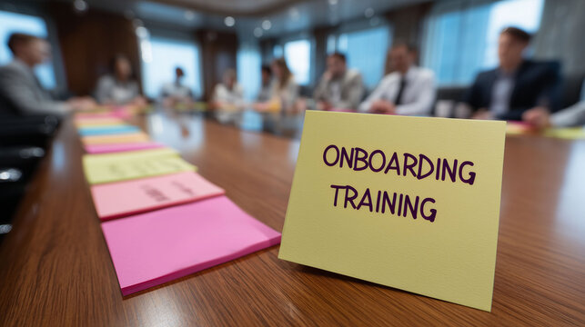 New hire training session in office meeting or conference room with employees learning workplace policies skills and organizational procedures