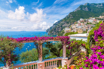 Landscape with Positano town at famous Amalfi Coast, Italy