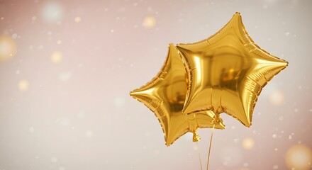 Two Gold Star Balloons on Light Background
