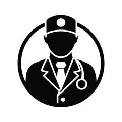 Doctor Icon with Stethoscope Tie and Medical Cap in Circle