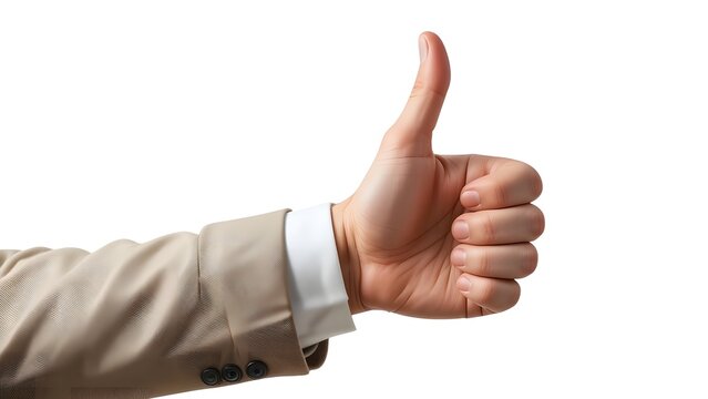 Thumbs up gesture businessman hand approval success agreement like positive feedback concept 100 on transparent background
