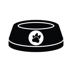 Fototapeta premium Black and White Dog Bowl Icon with Paw Print Symbol