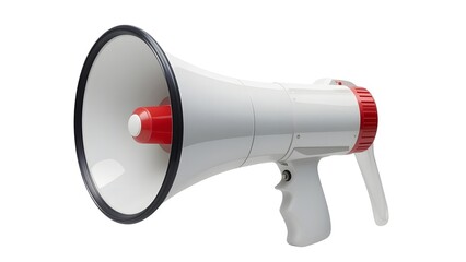 White megaphone bullhorn loud speaker voice amplifier communication tool for public speaking and announcements on transparent background