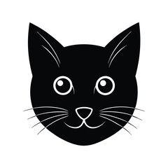 Simple Black Cat Face Illustration with White Details on White