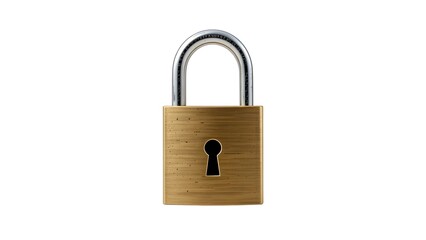 Fototapeta premium Isolated padlock security safety lock protection secure privacy metal gold silver white background 100 on transparent background