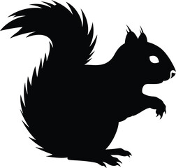 Squirrel Silhouette with Fluffy Tail in Black

