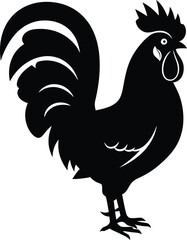 Black Rooster Silhouette with Detailed Tail Feathers   © foods