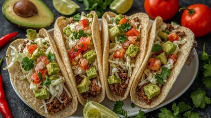 Taco with Seasoned Meat and Fresh Toppings
