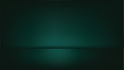 Dark green studio room background with light glow, gradient, and copy space. Vector Illustration