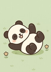 Fototapeta premium Happy Panda Rolling on Grass