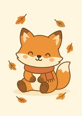 Obraz premium Autumn Fox Wearing Scarf