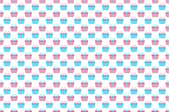 Pastel Seamless Pattern with Christmas Gifts, Pink gift, blue gift, pink bow, blue bow, green background, for wrapping paper, fabric, texture, background, backdrop, clothes 