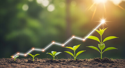 Growing plants illustrate upward trend,  growth stages,  against natural backdrop