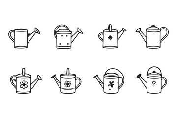  set of different type of 8 pcs Watering can line art and black color