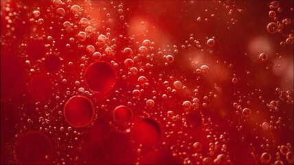 Close-up of red bubbles macro texture. Neural network AI generated