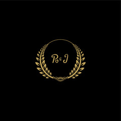Naklejka premium RJ beautiful feminine and elegant wedding monogram initial logo with circle floral gold