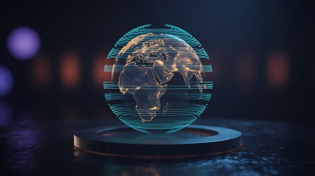 Glowing holographic earth with digital grid globe - Powered by Adobe